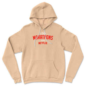 I Do Marathons On Netflix Hoodie in Heather Sand Dune color